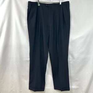 PRONTO UOMO Black‎ 100% Wool Pleated Cuffed Trouser Pants Men's 42x32 Classic